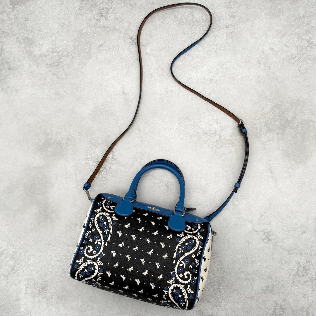 良品 COACH 2way ミニボストンバッグ PVC ペイズリー × 蝶々