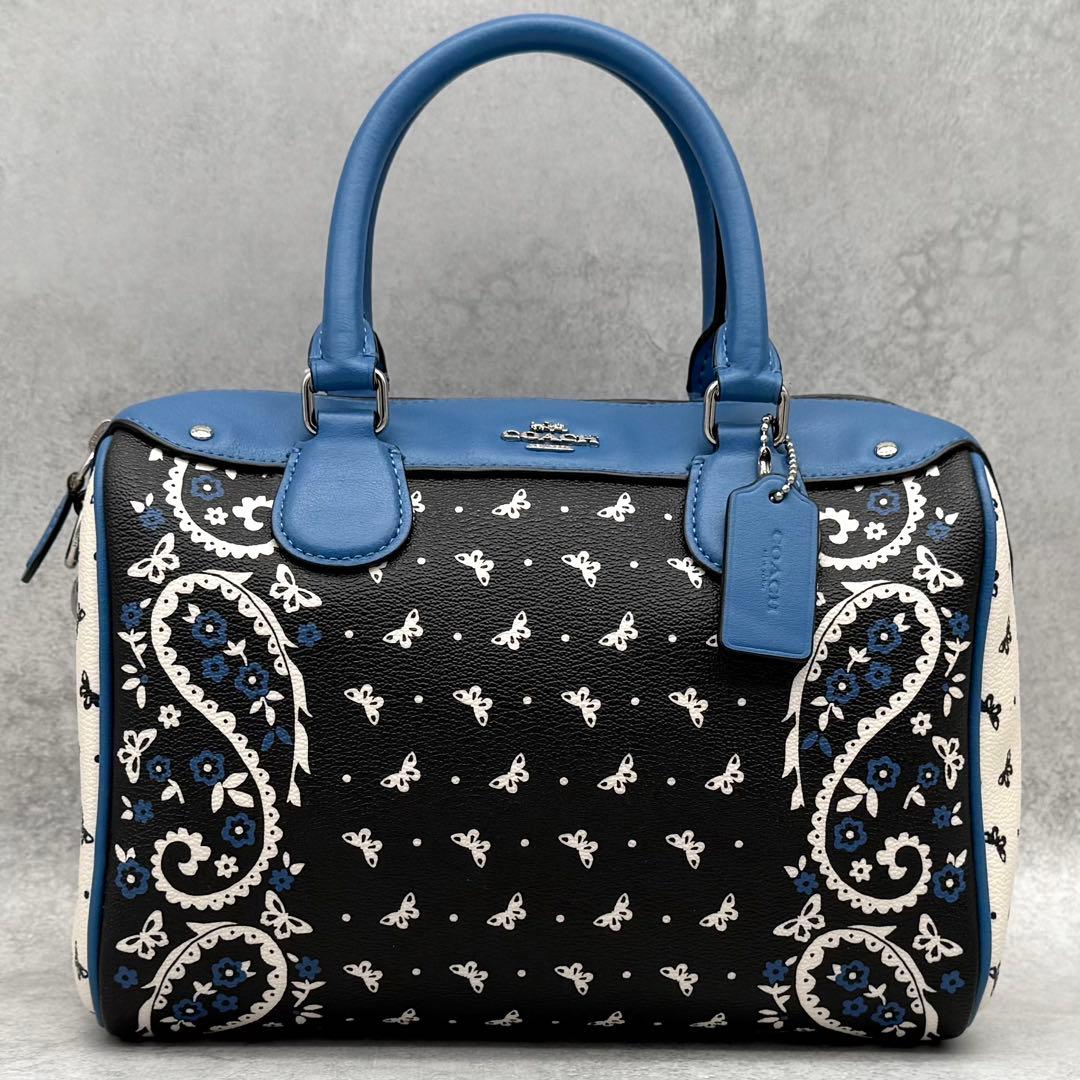 良品 COACH 2way ミニボストンバッグ PVC ペイズリー × 蝶々