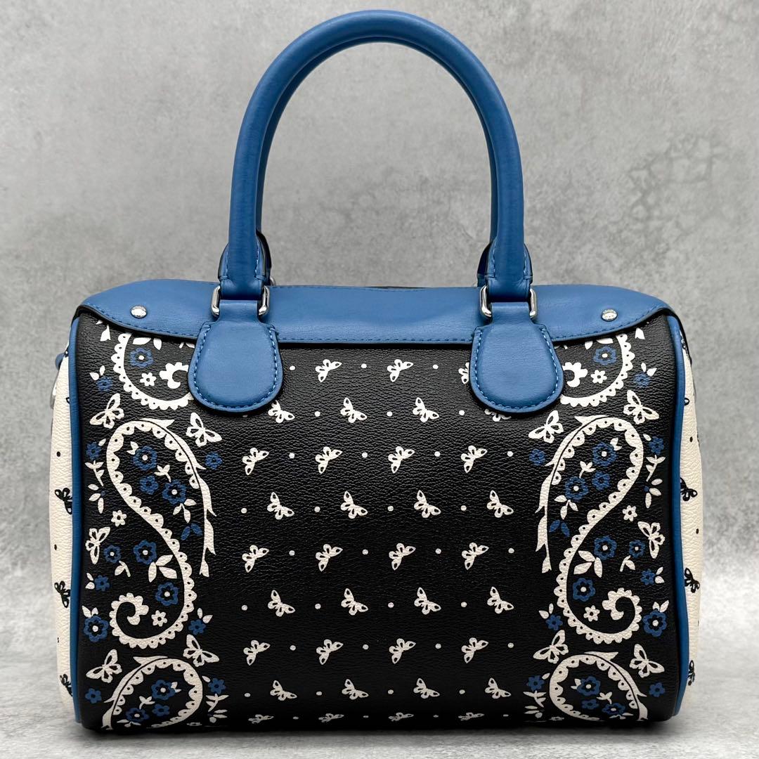 良品 COACH 2way ミニボストンバッグ PVC ペイズリー × 蝶々