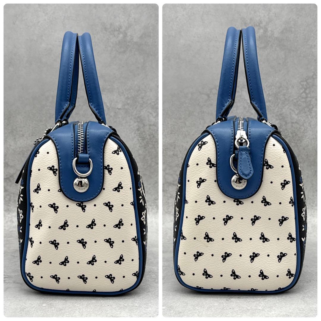良品 COACH 2way ミニボストンバッグ PVC ペイズリー × 蝶々