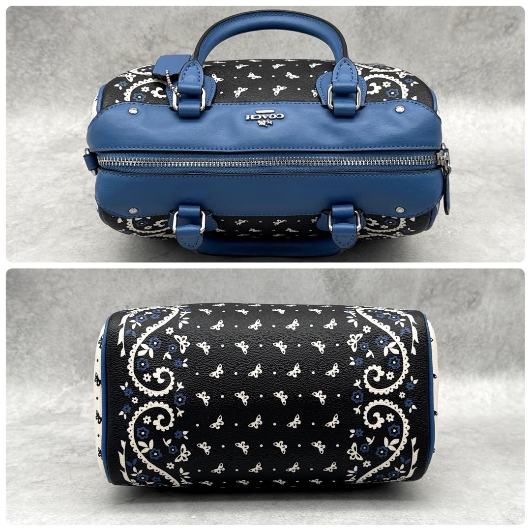 良品 COACH 2way ミニボストンバッグ PVC ペイズリー × 蝶々