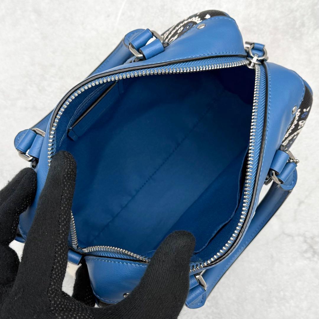 良品 COACH 2way ミニボストンバッグ PVC ペイズリー × 蝶々