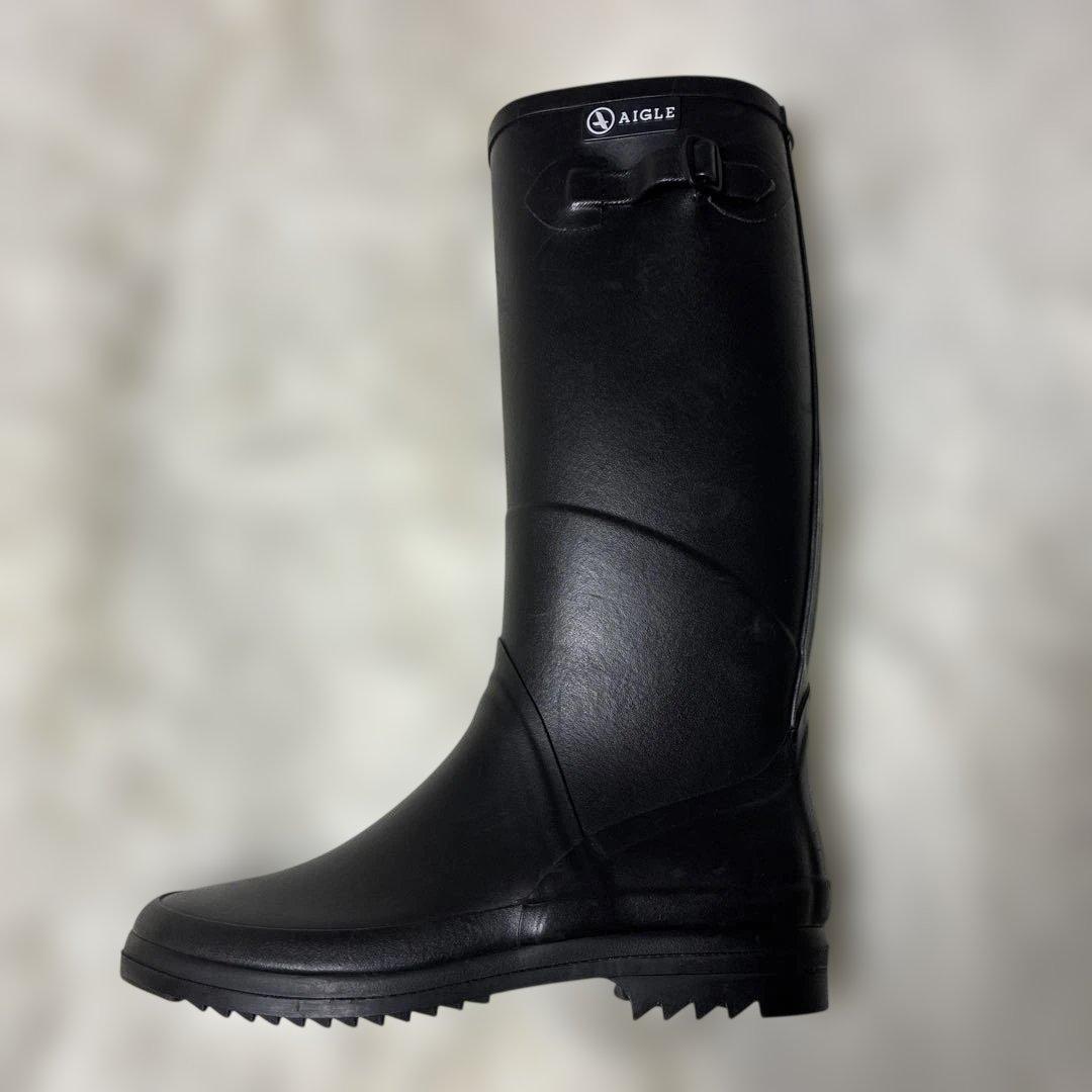 AIGLE ブラック 長靴 バックル付き24.5cm