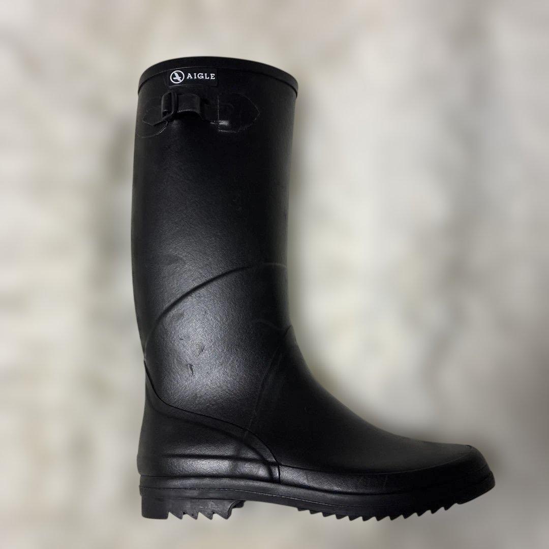 AIGLE ブラック 長靴 バックル付き24.5cm