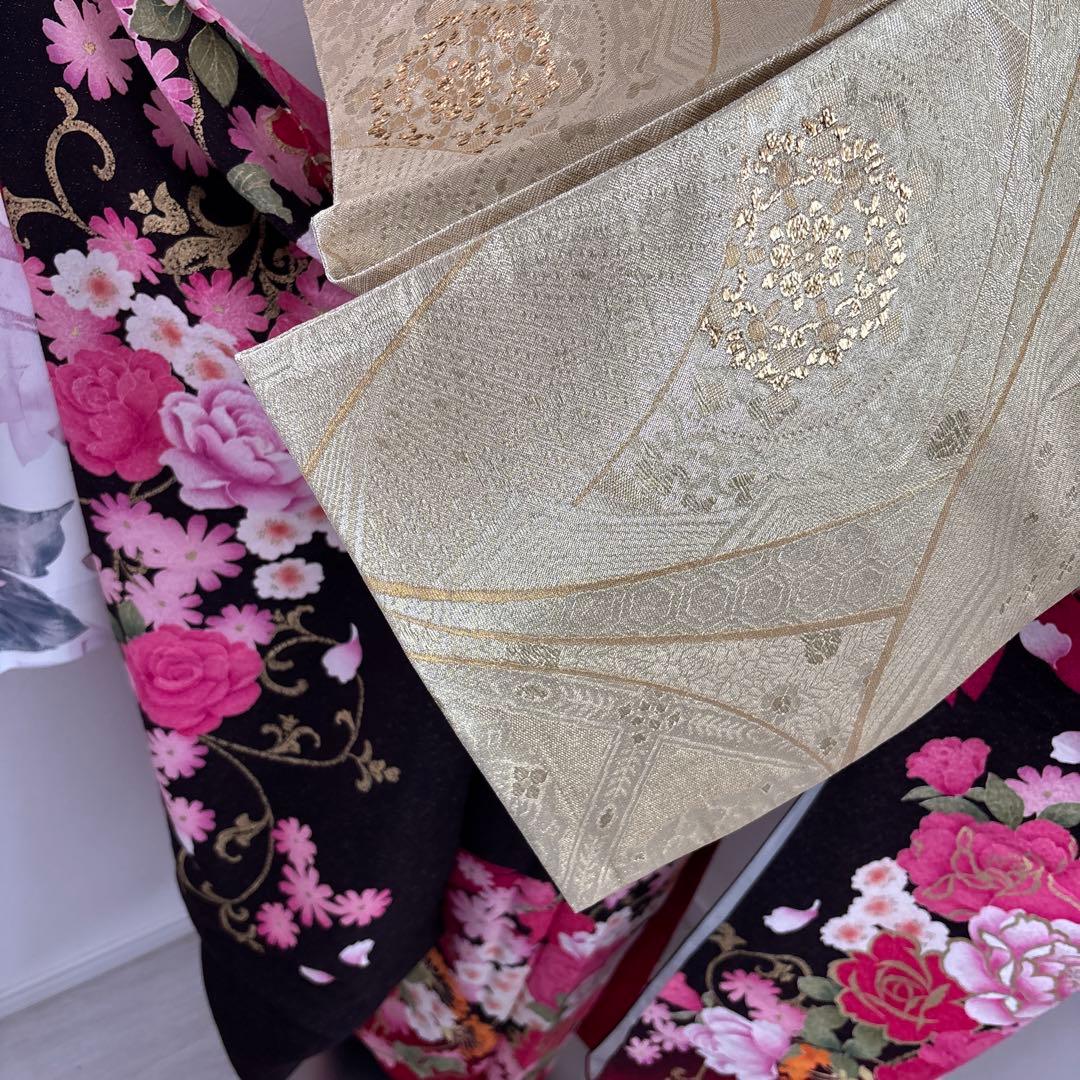 新品 豪華正絹振袖フルセット　薔薇 大輪 ラメ加工 刺繍 姫　成人式に！！
