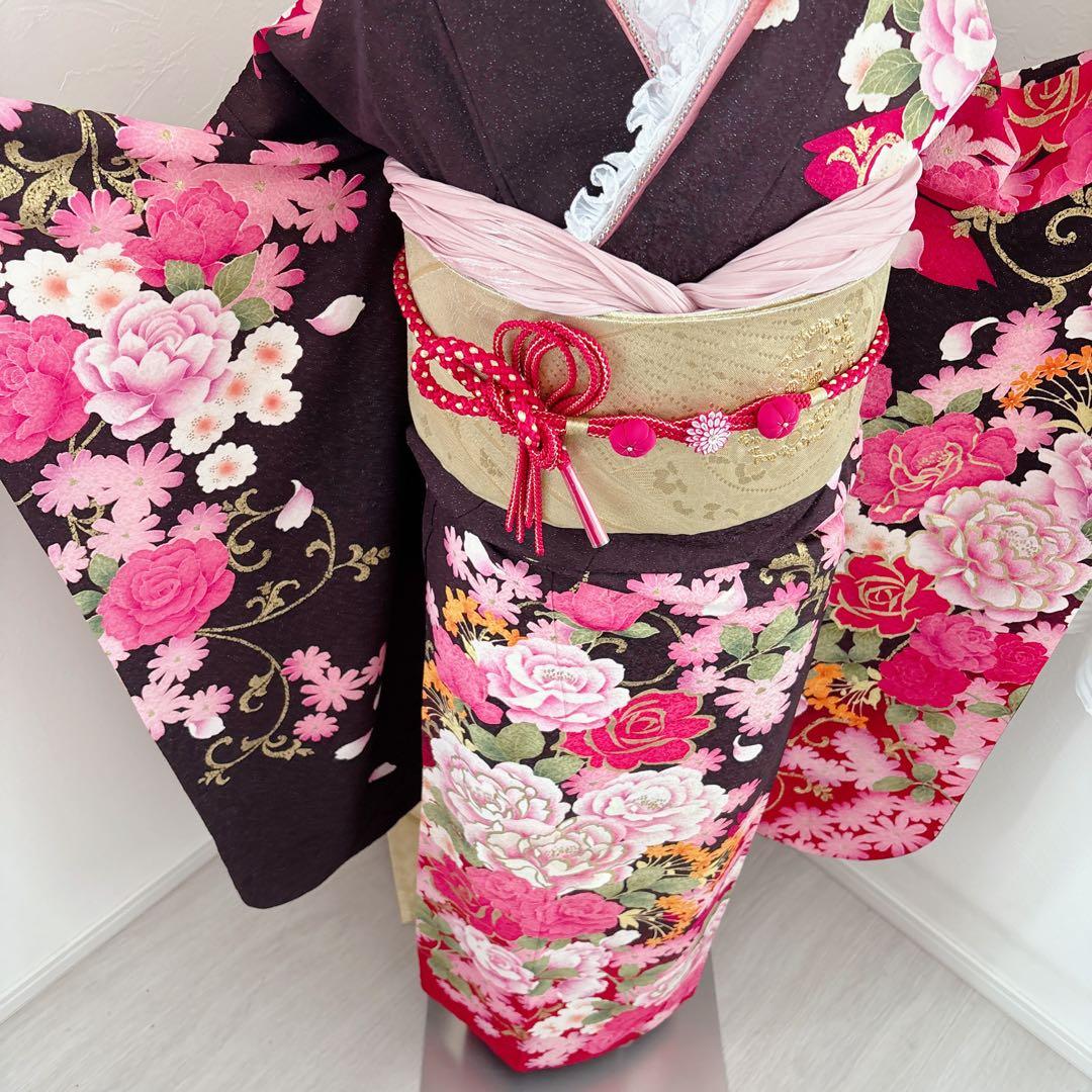 新品 豪華正絹振袖フルセット　薔薇 大輪 ラメ加工 刺繍 姫　成人式に！！