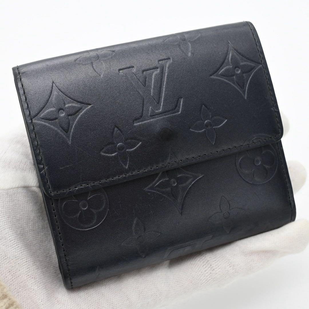 ルイヴィトン✨三つ折り財布 モノグラム マット Wホック ネイビー