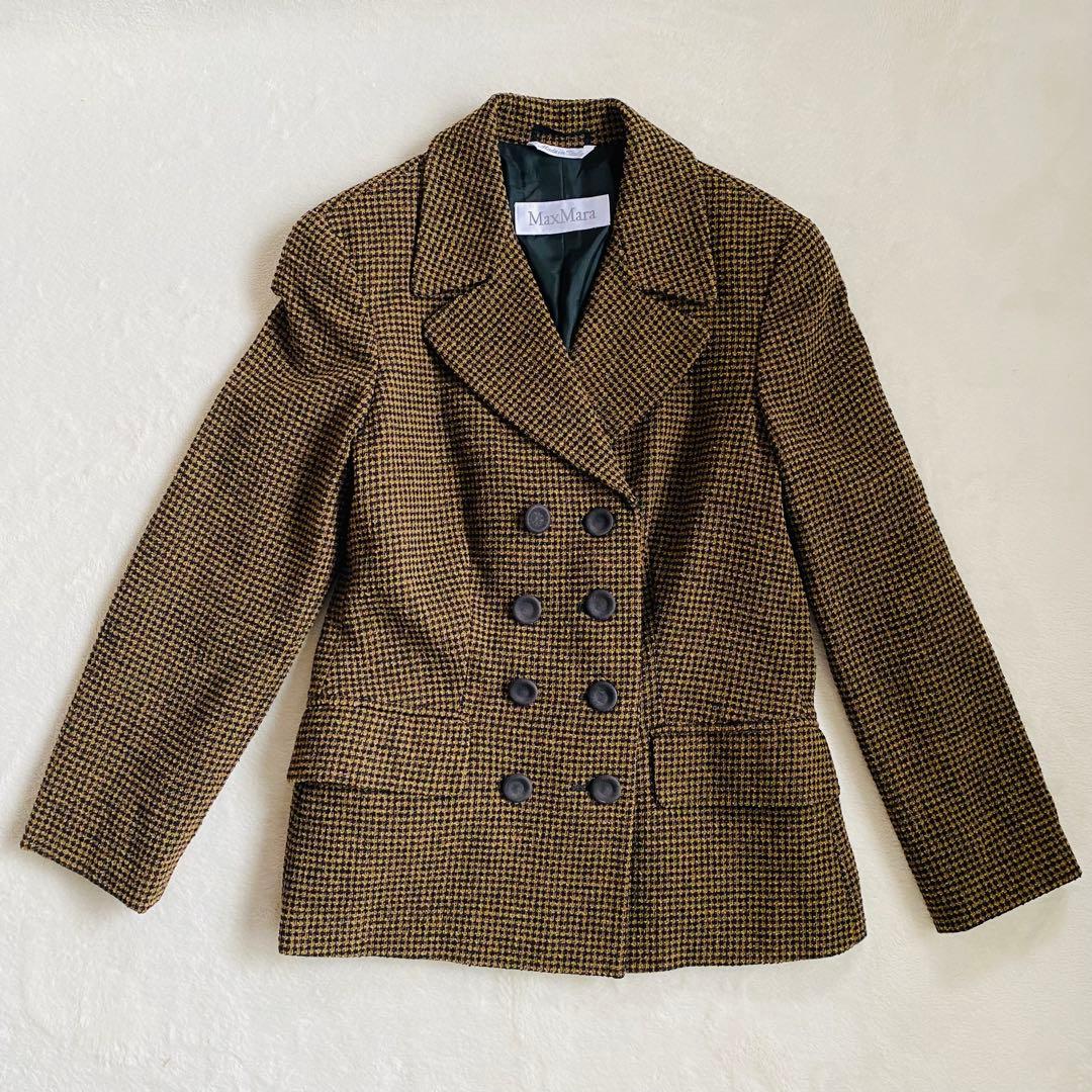 最高級 白タグ MaxMara 千鳥格子 ダブル ジャケット 40 希少