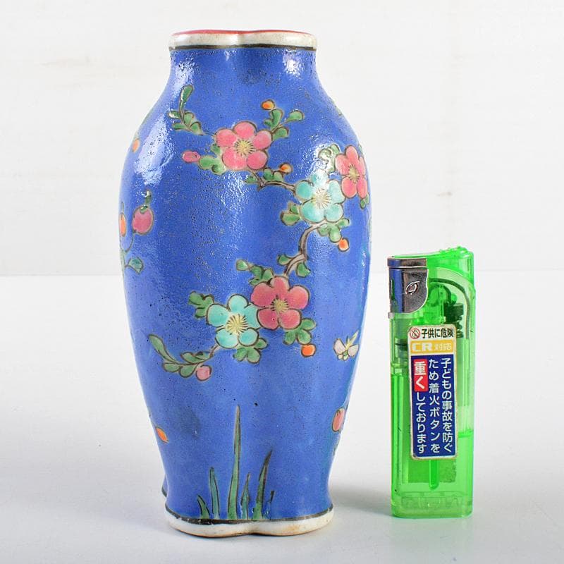 中国　粉彩　花鳥文　木瓜形瓶　C　R5635