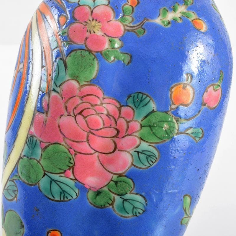 中国　粉彩　花鳥文　木瓜形瓶　C　R5635