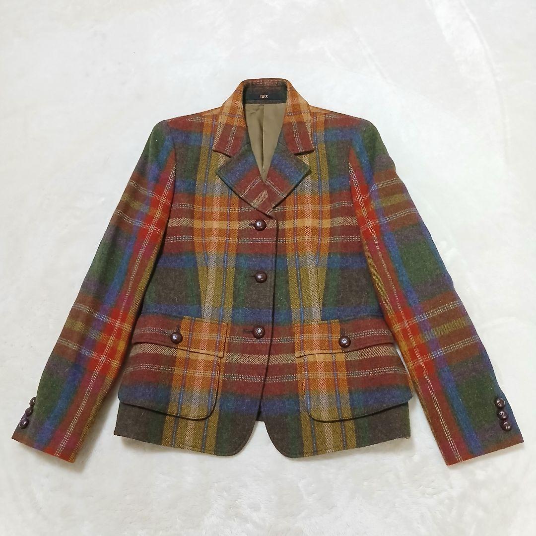 【極美品】DAKS マルチチェック ウールテーラードジャケット 胡桃釦