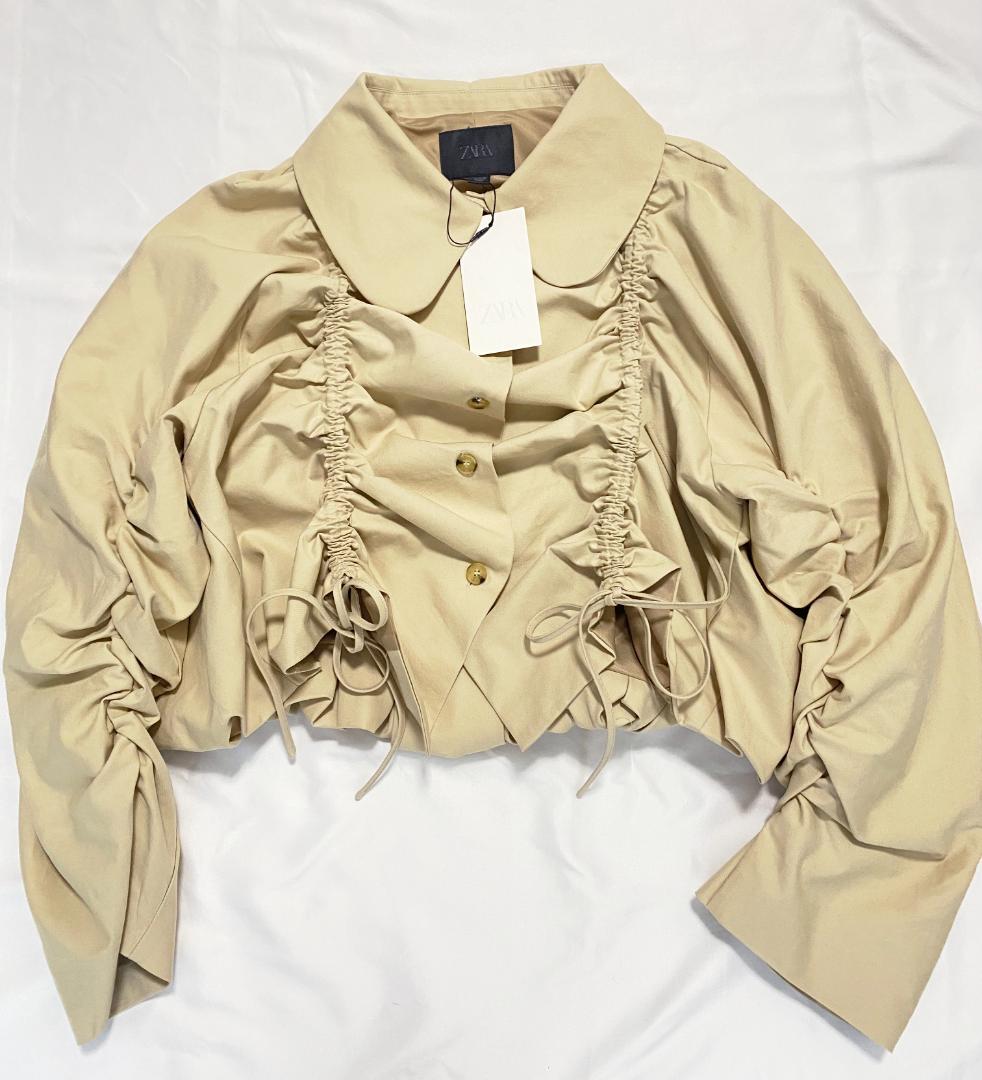 新品 ZARA フリル付きクロップドトレンチコート M～L