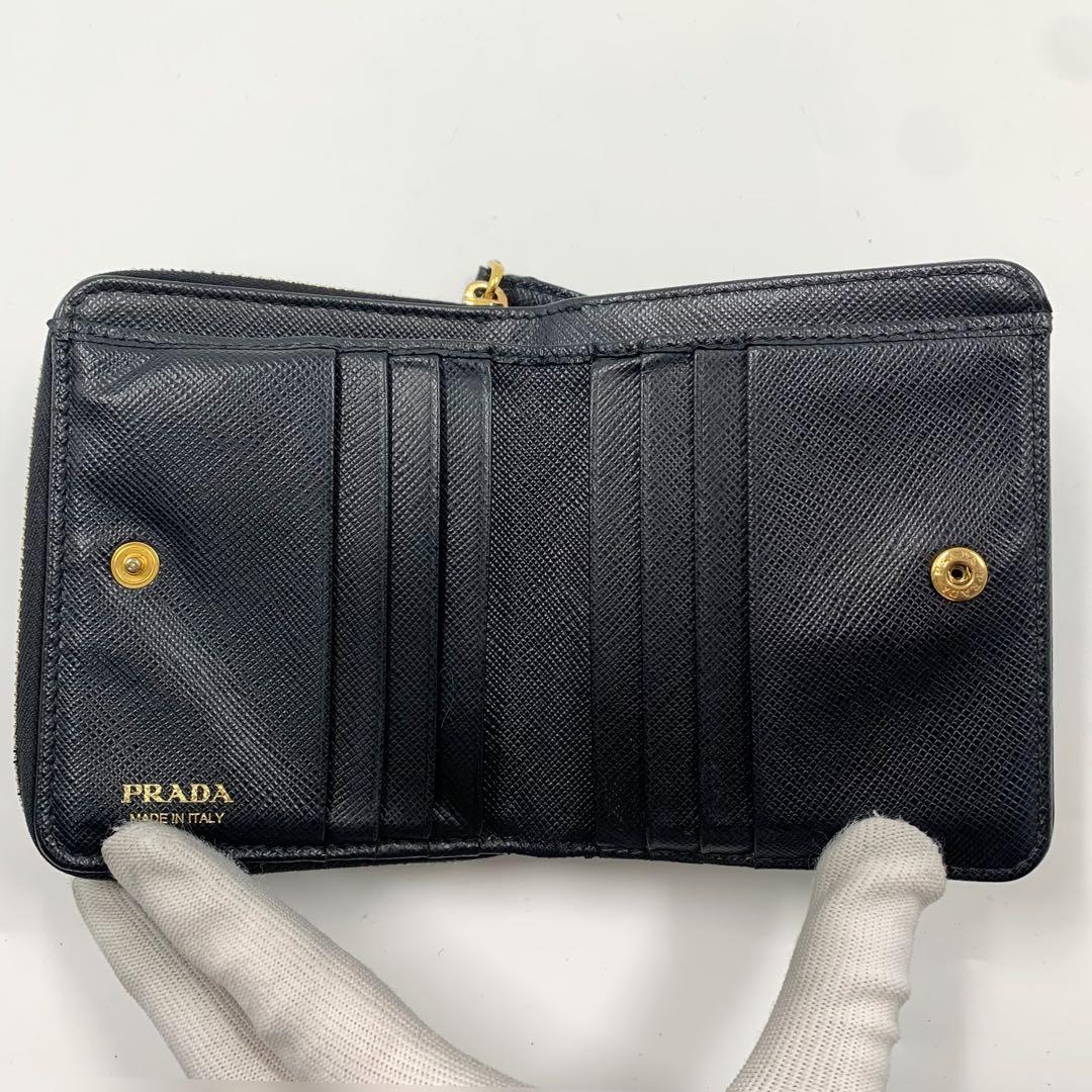 【✨極美品✨】プラダ シャイン 二つ折り財布 サフィアーノ ブラック IC搭載