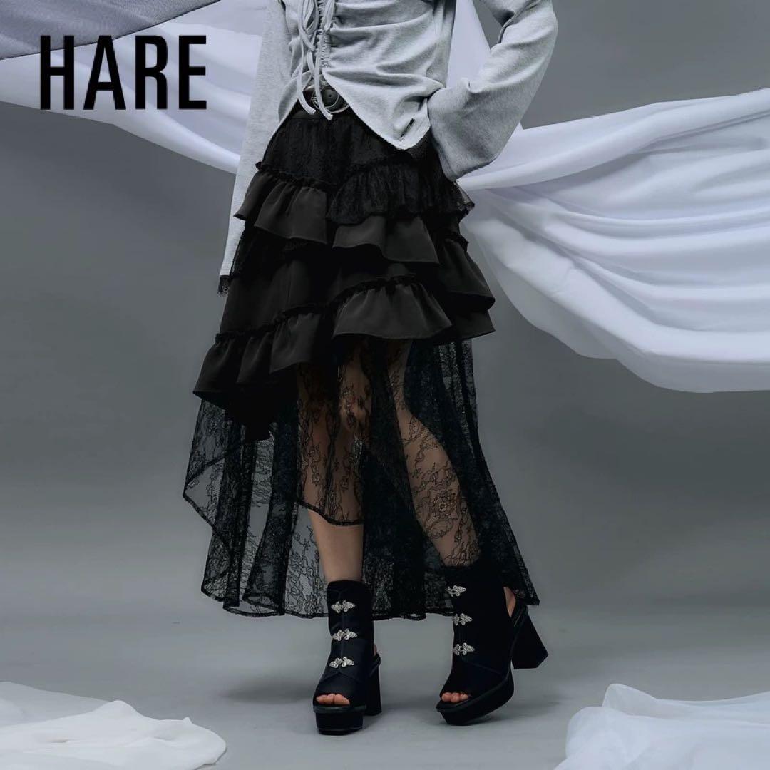 新品未使用 【NANA×HARE】レースフリルイレヘムスカート ブラック
