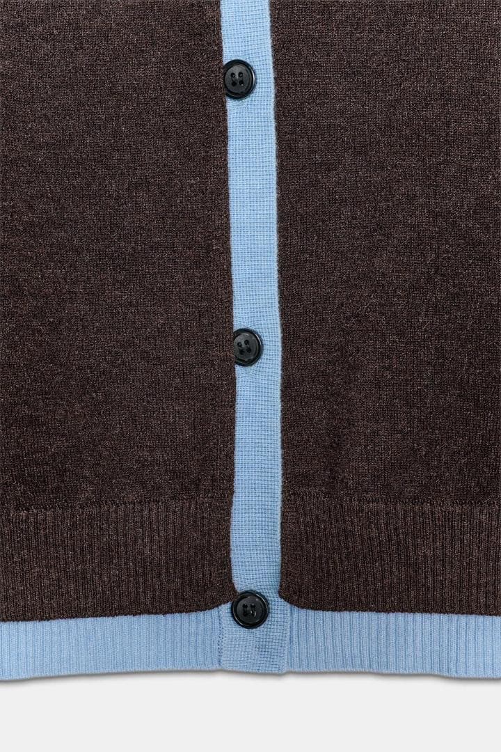 新品 ZARA コントラストニットカーディガン ブラウン L