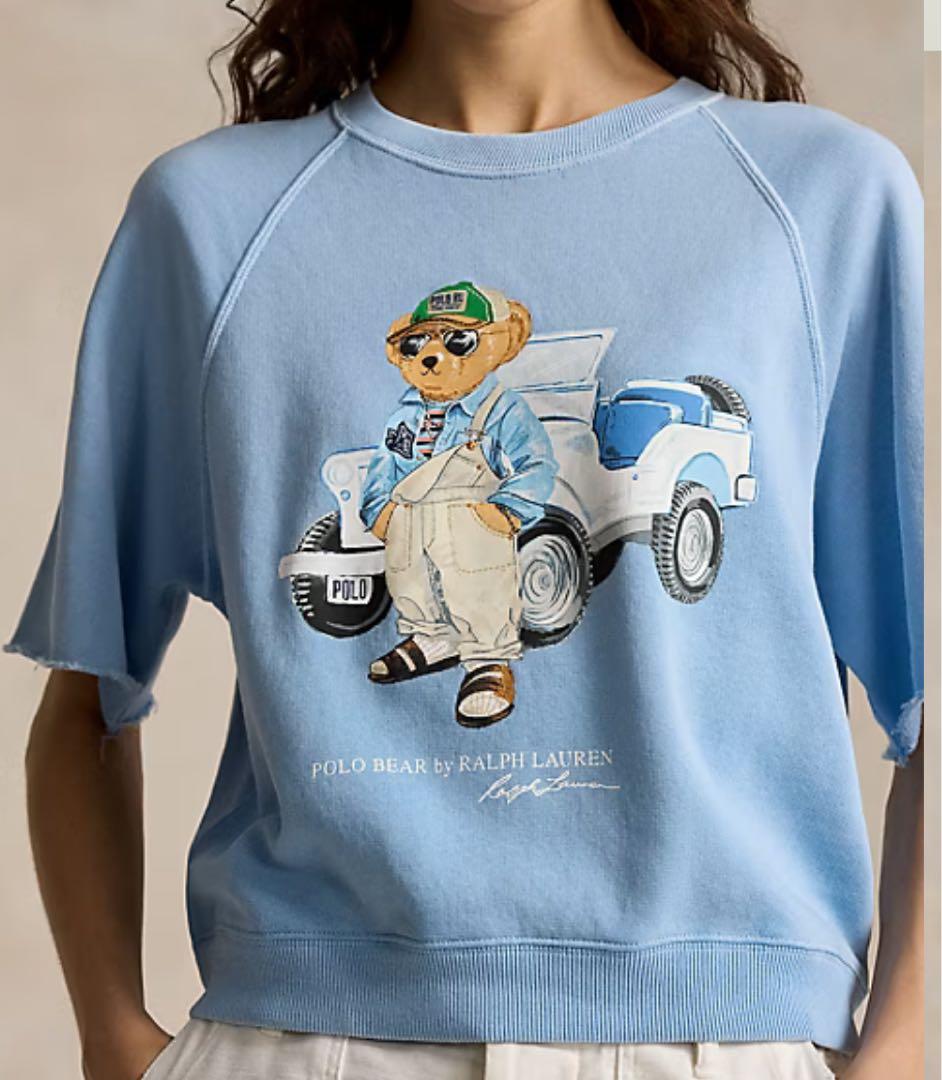 【美品】ポロラルフローレン 半袖シャツ 水色 ブルー ポロベア XS クマ ロゴ