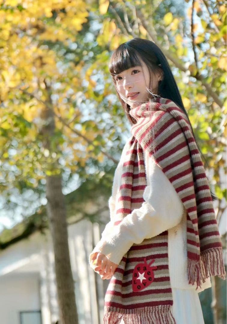 小物 AEAE STRIPE TASSEL MUFFLER BURGUNDY