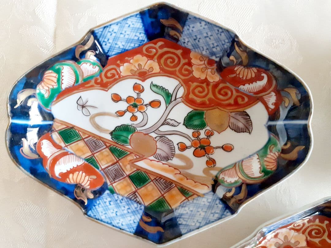 伊万里 金彩色絵菱形変形皿 3枚セット