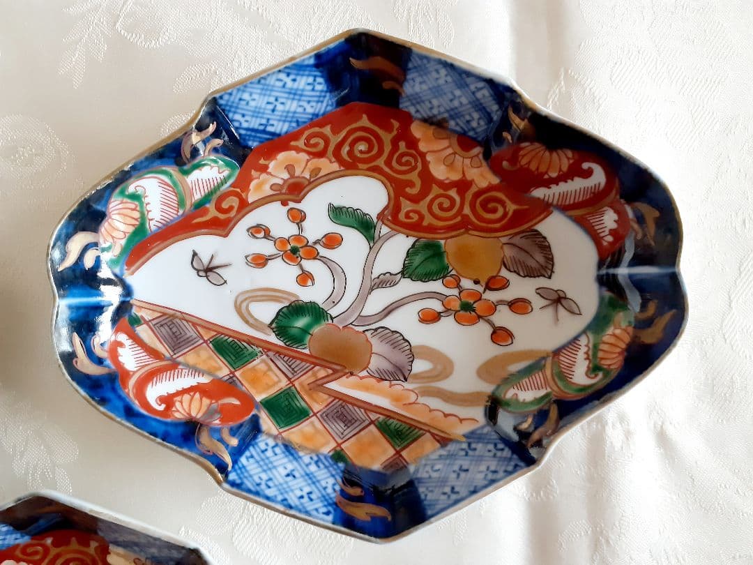 伊万里 金彩色絵菱形変形皿 3枚セット