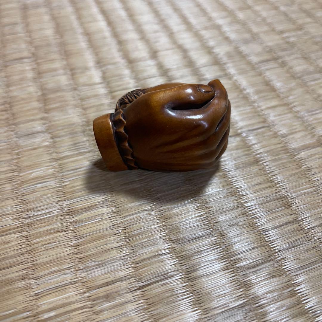 根付　馬　在銘　玉山