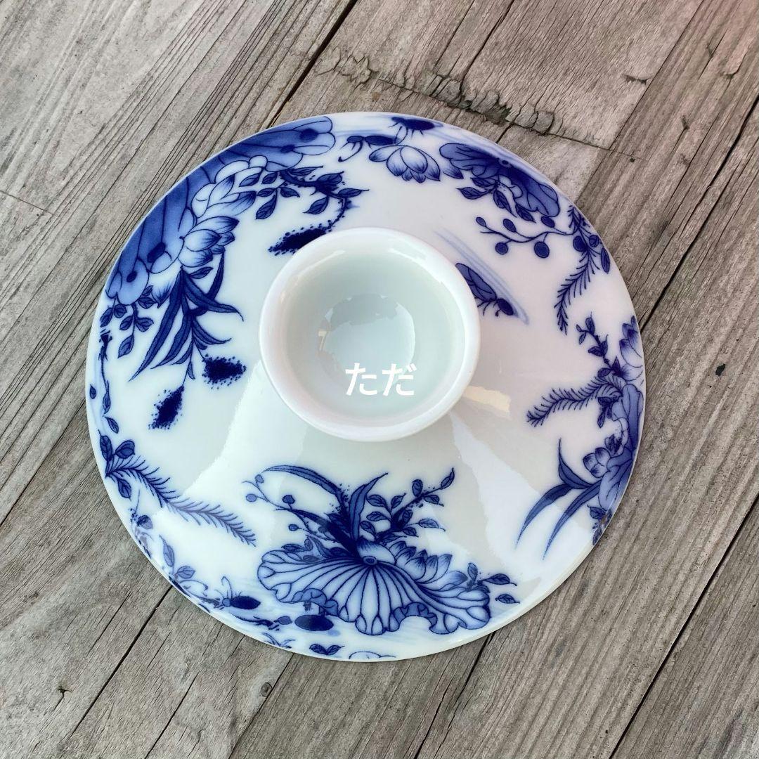 中国茶器 青花磁器蓮池情趣蓋碗 茶 碗煎茶器 未使用品