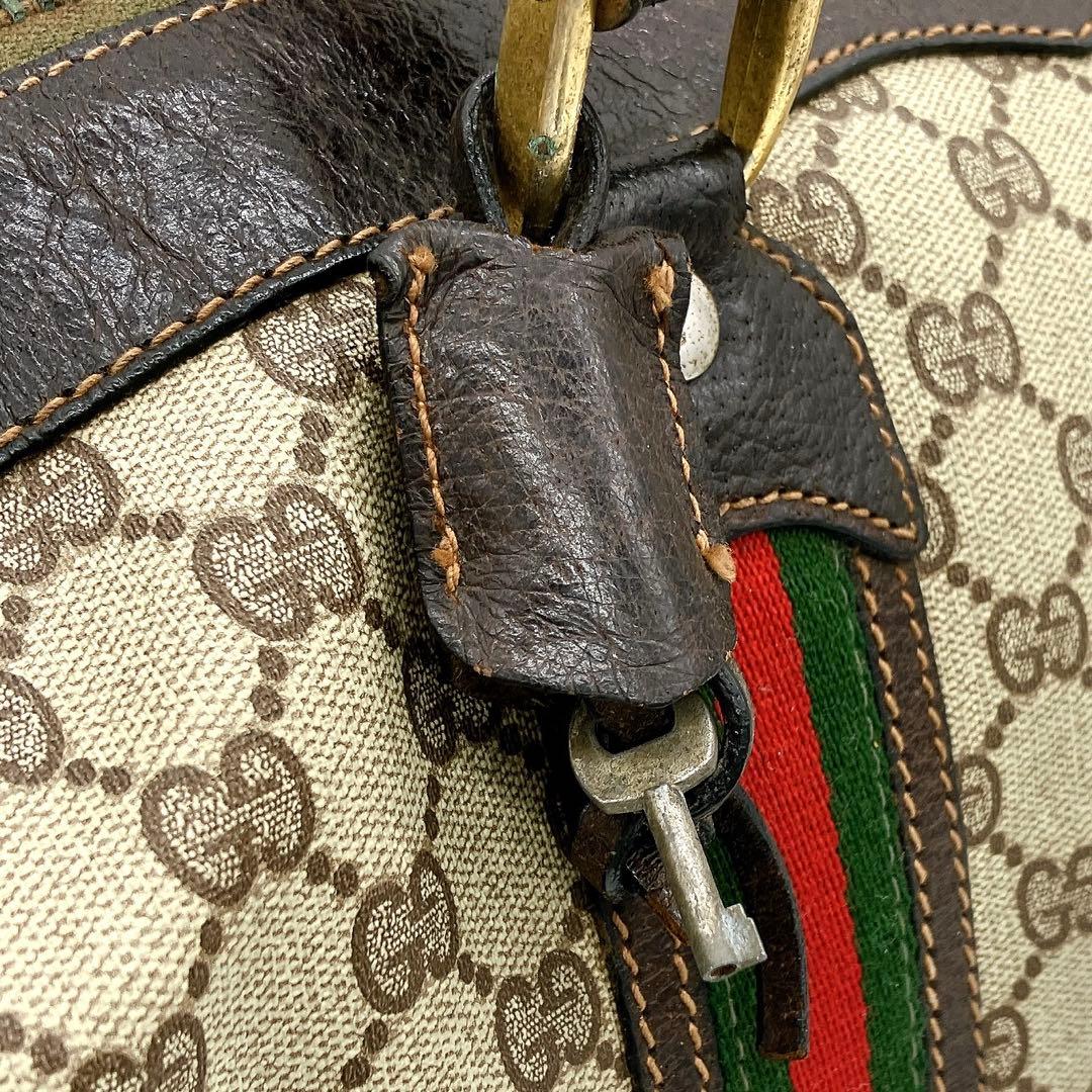 【GUCCI】ボストンバッグ　シェリーライン　GGスプリーム　ブラウン