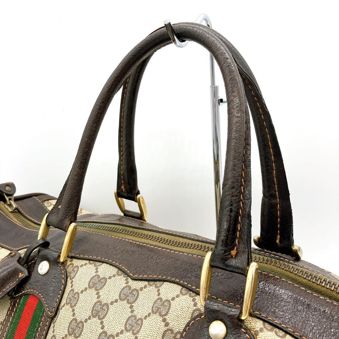 【GUCCI】ボストンバッグ　シェリーライン　GGスプリーム　ブラウン