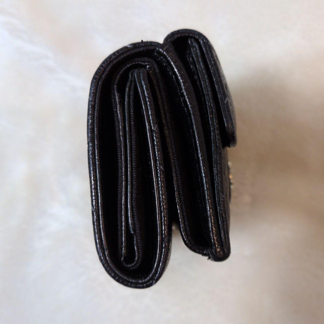 CHANEL ブラックレザー 三つ折り財布