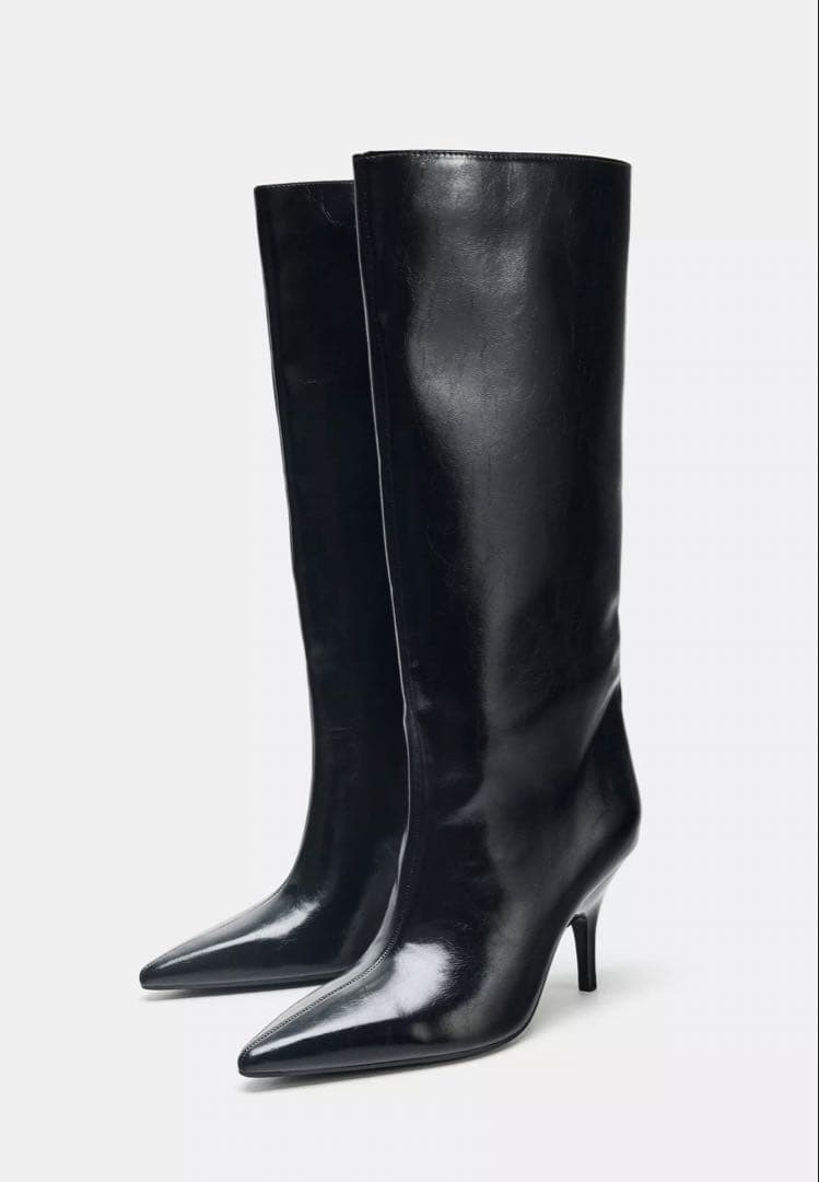 ZARA【キトゥンヒールニーハイブーツ】23.5cm