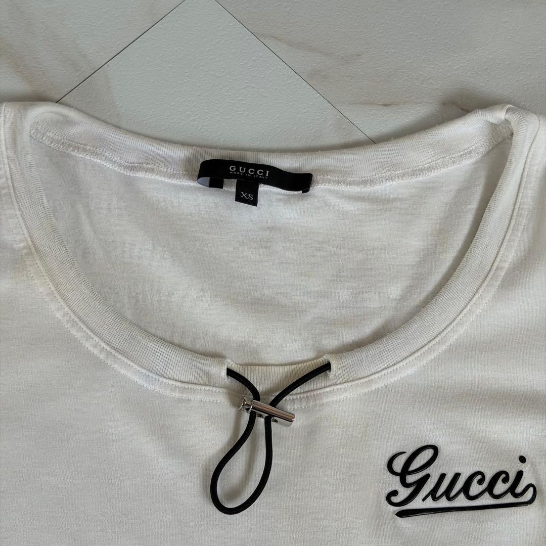 レア✨正規品✨グッチ　Tシャツ　カットソー　ドローコードネック　ホワイト　白