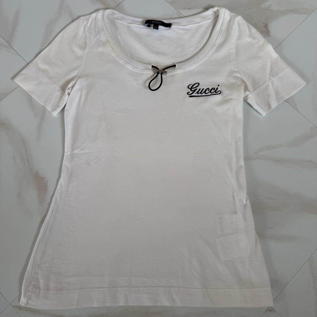 レア✨正規品✨グッチ　Tシャツ　カットソー　ドローコードネック　ホワイト　白