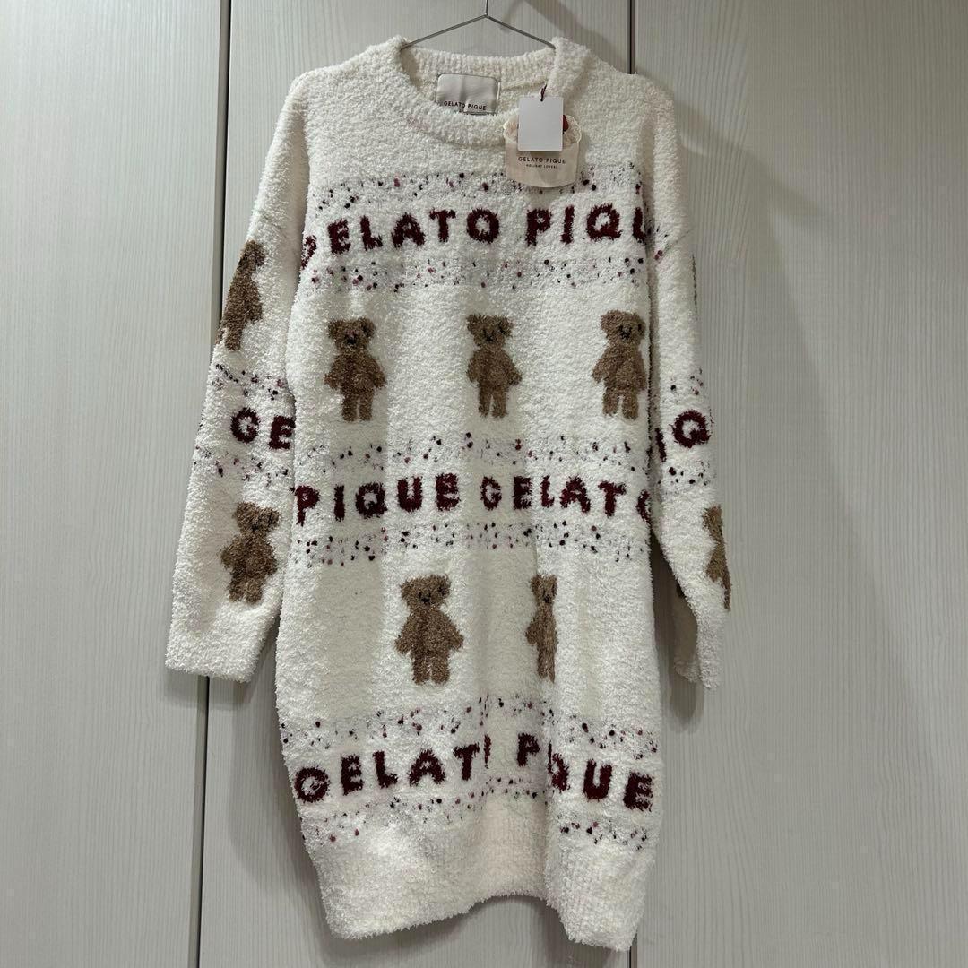 新品 ジェラートピケ アグリーベアジャガードワンピース　ルームウェア　くま