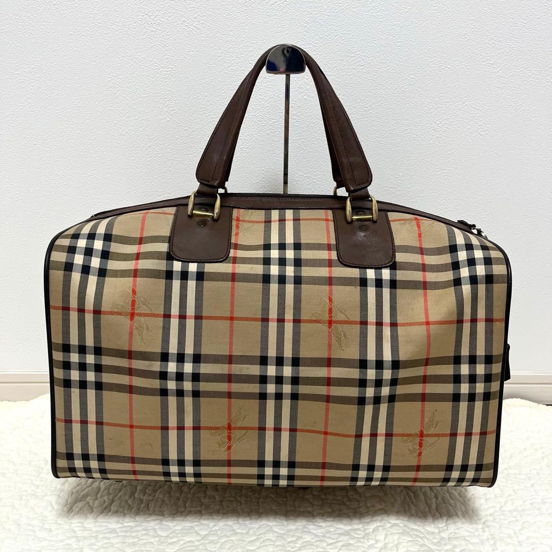 美品　バーバリー　ボストンバッグ　ノバチェックシャドーホース　大容量　鍵付き
