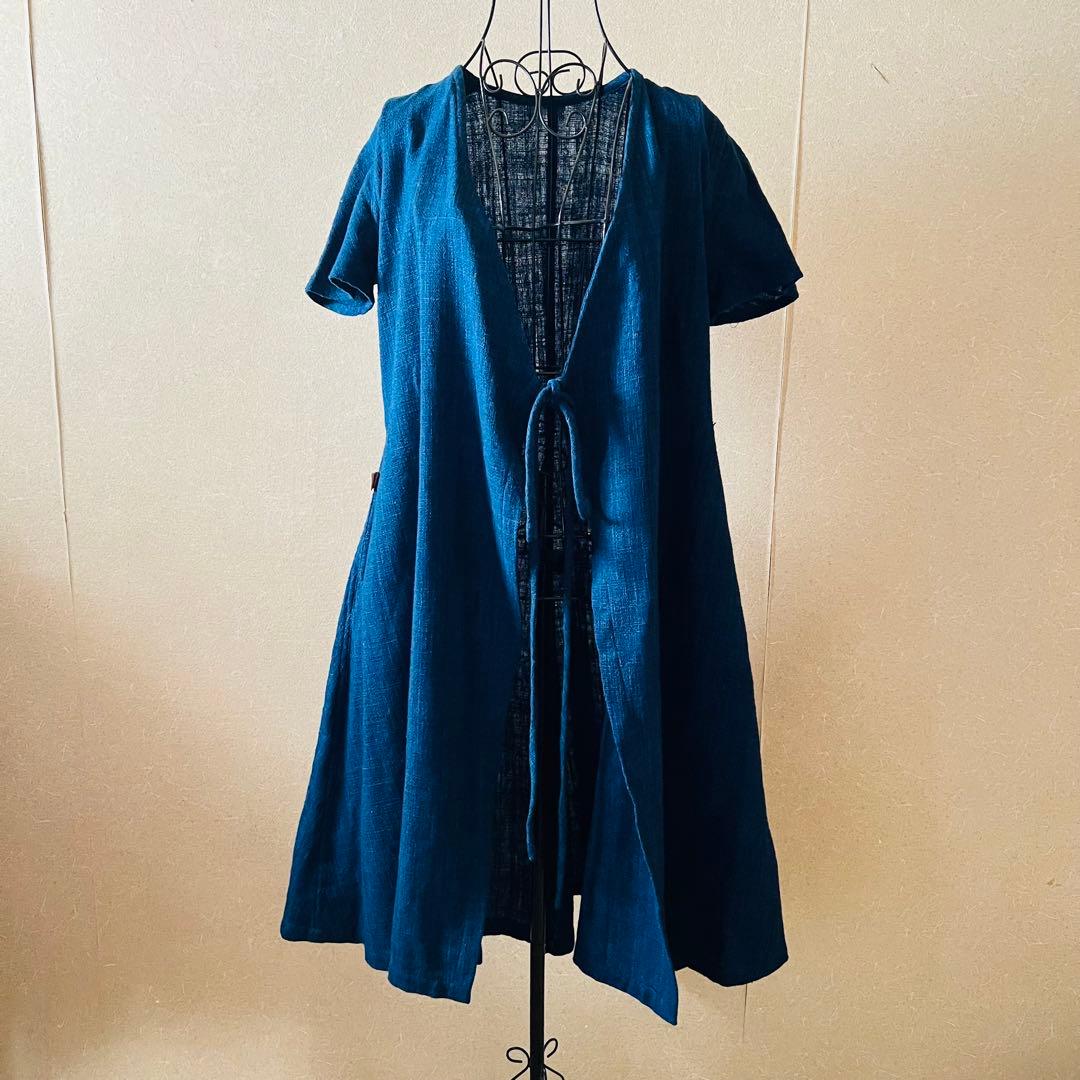 うさとの服 usaato ヘンプ コットン 藍 ラップワンピース フリーサイズ