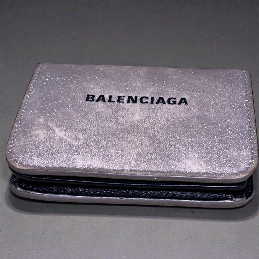 BALENCIAGA 財布 ミニウォレット ラメ シルバー フェード感 味あり