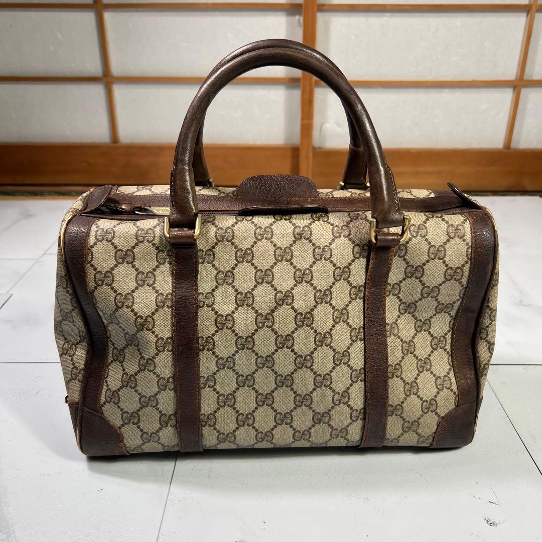 GUCCI グッチ ミニボストンバッグ GG柄 ブラウンpvcレザー