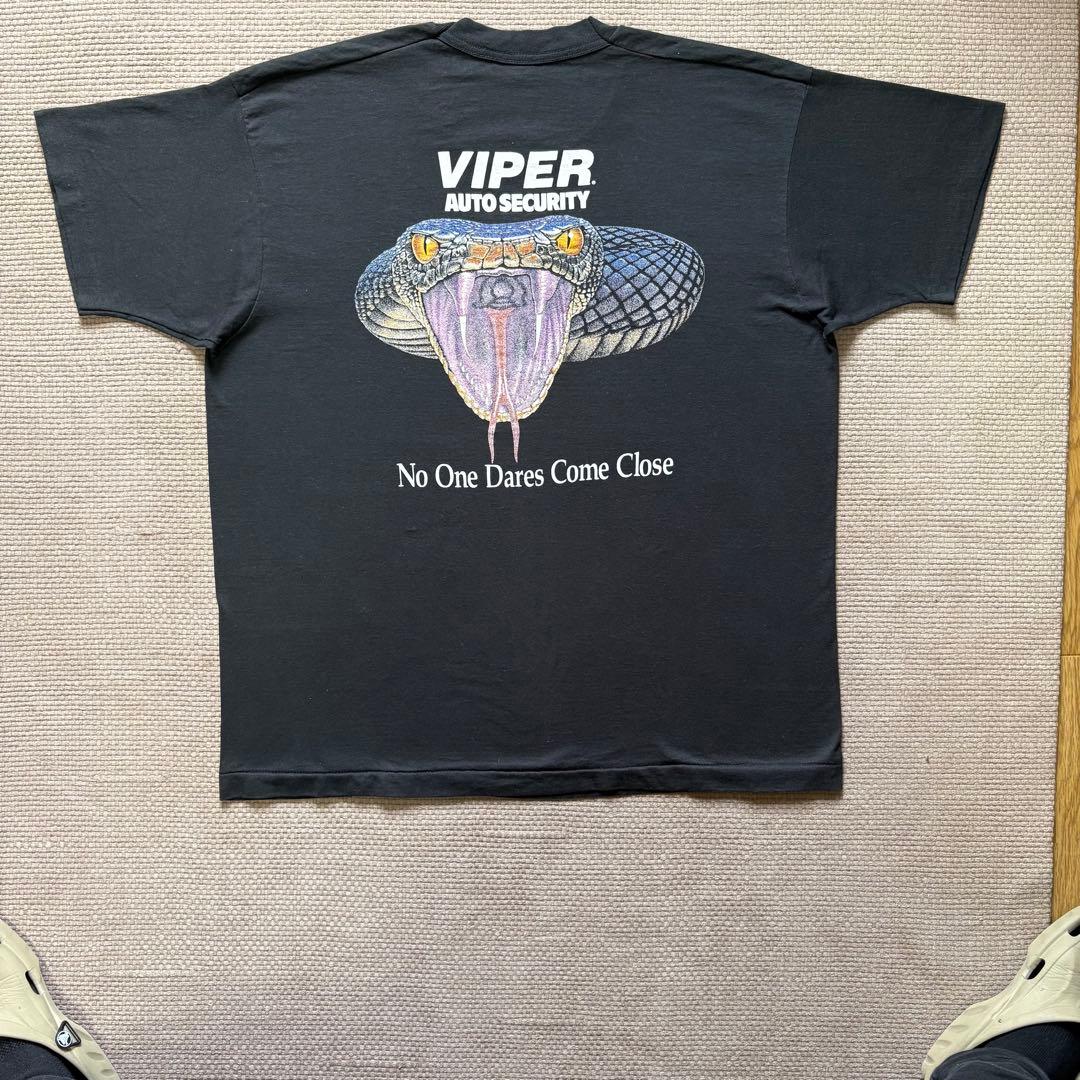 90s VIPER 企業ロゴ ヴィンテージTシャツ ヘビ 大判プリント 紺 XL
