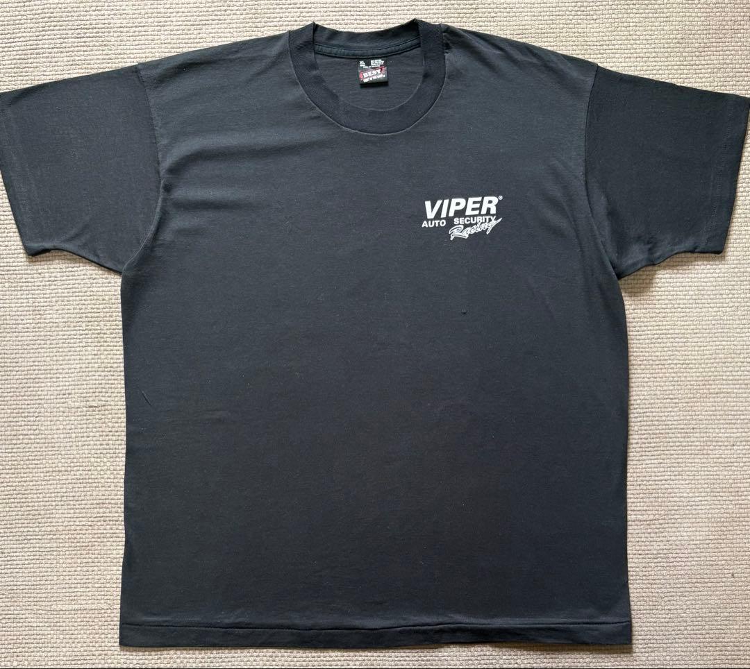 90s VIPER 企業ロゴ ヴィンテージTシャツ ヘビ 大判プリント 紺 XL