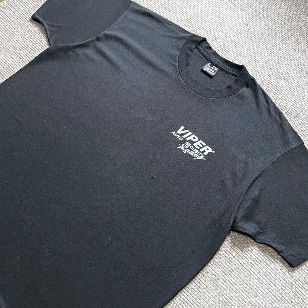 90s VIPER 企業ロゴ ヴィンテージTシャツ ヘビ 大判プリント 紺 XL