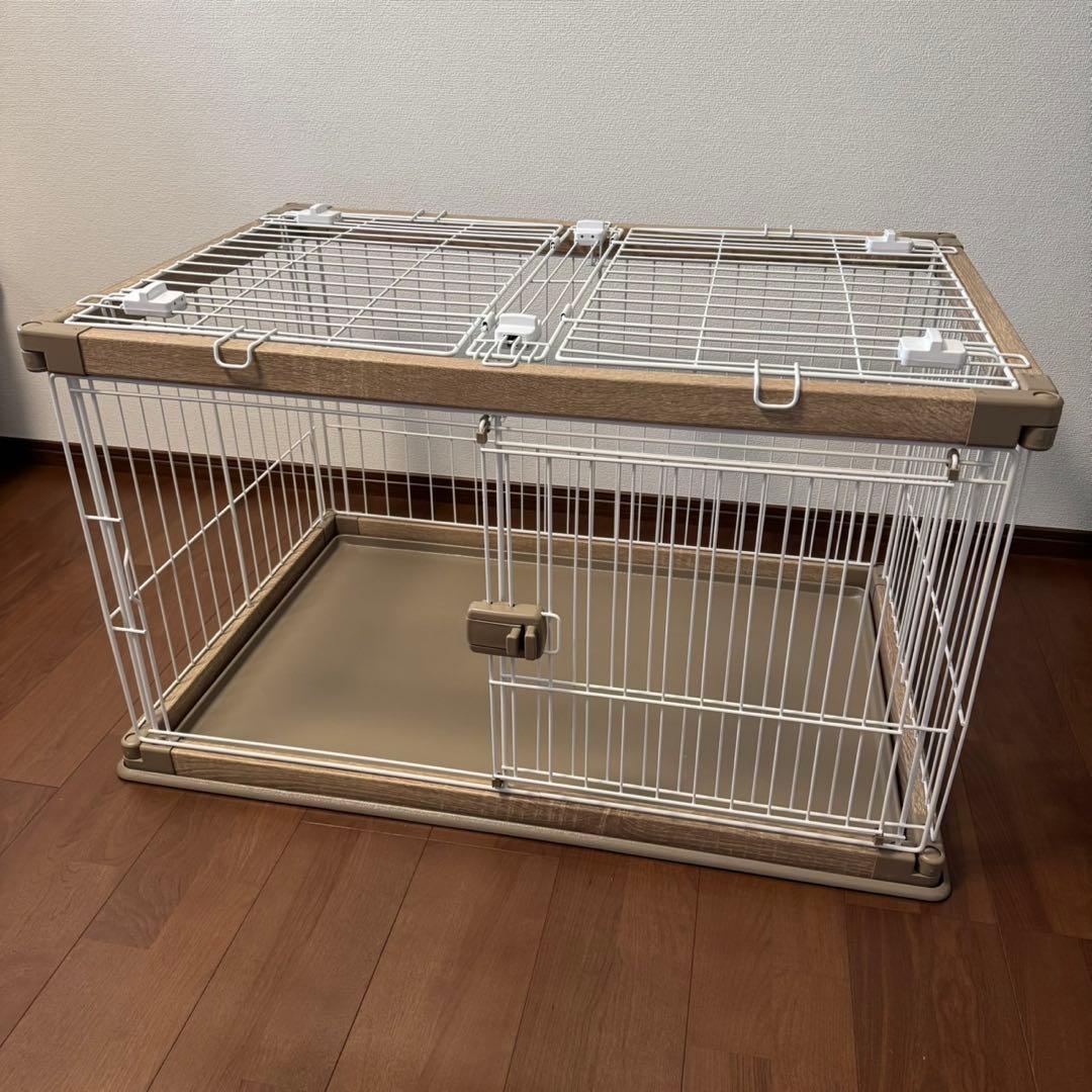 【美品】アイリスオーヤマ 犬 ウッディシステムサークル　屋根付き　ナチュラル