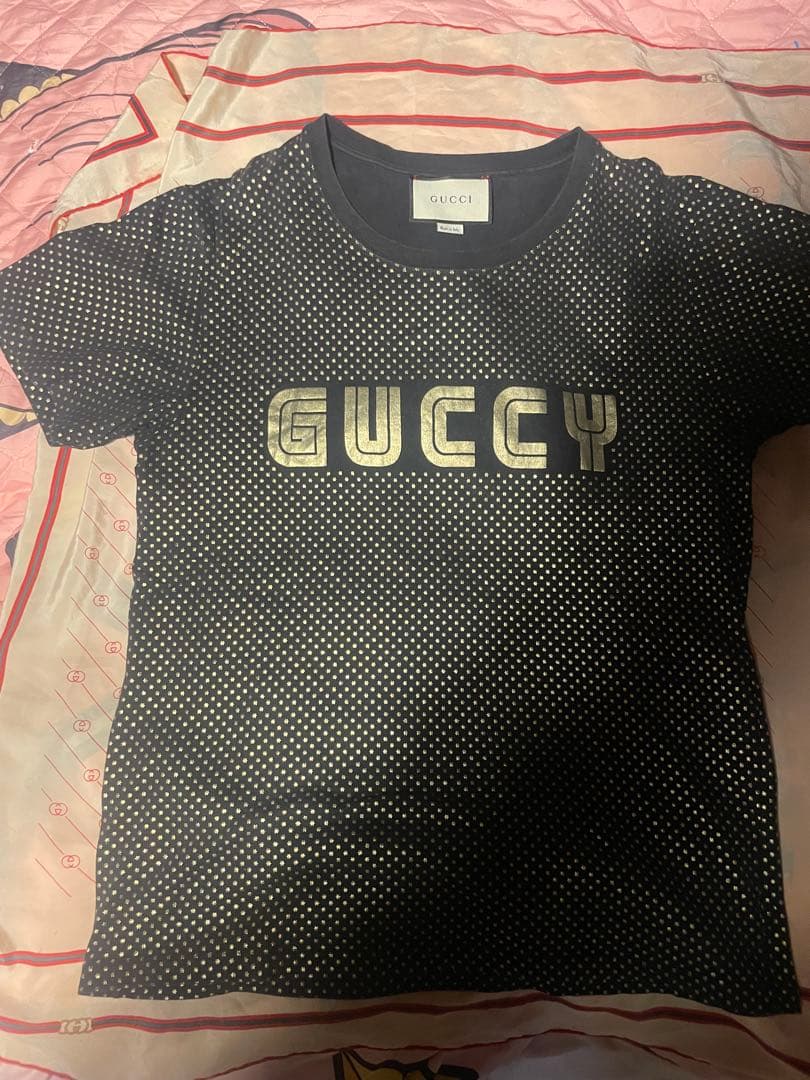 GUCCI Tシャツ　星総柄　黒　金