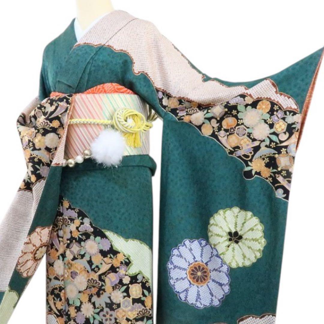 正絹 金駒刺繡 宝尽くし トールサイズ 振袖 着物 A1664