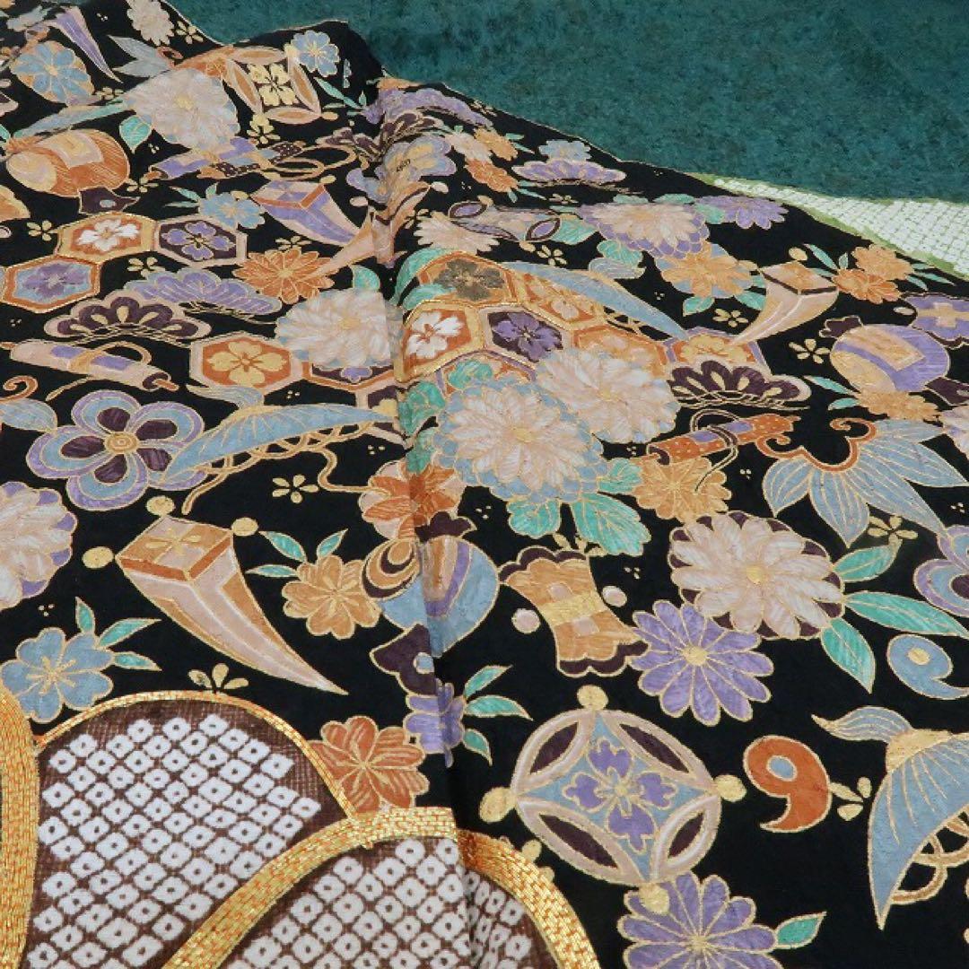 正絹 金駒刺繡 宝尽くし トールサイズ 振袖 着物 A1664