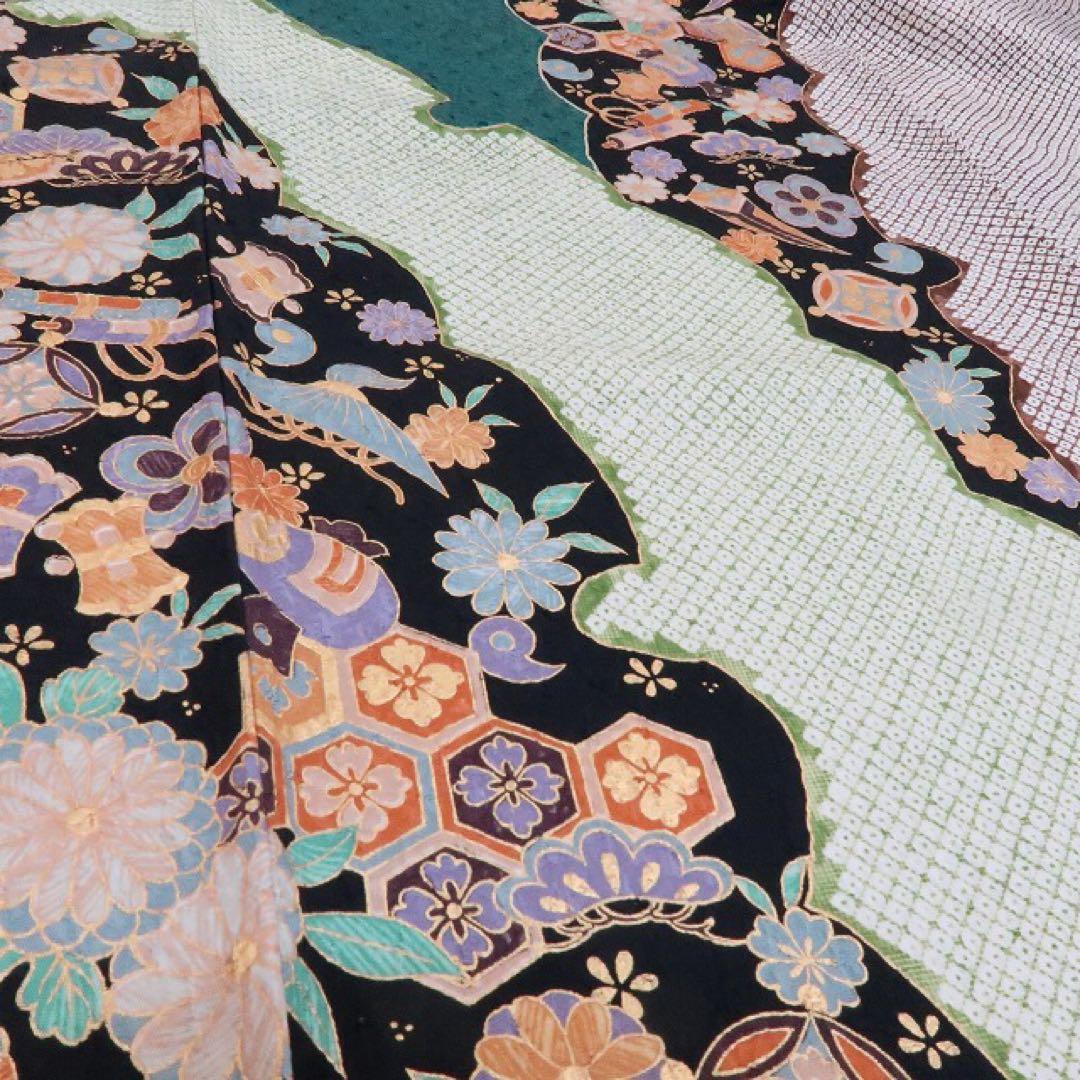 正絹 金駒刺繡 宝尽くし トールサイズ 振袖 着物 A1664