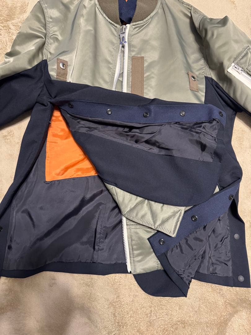 sacai MA-1 ドッキングボンバージャケット カーキ×ネイビー