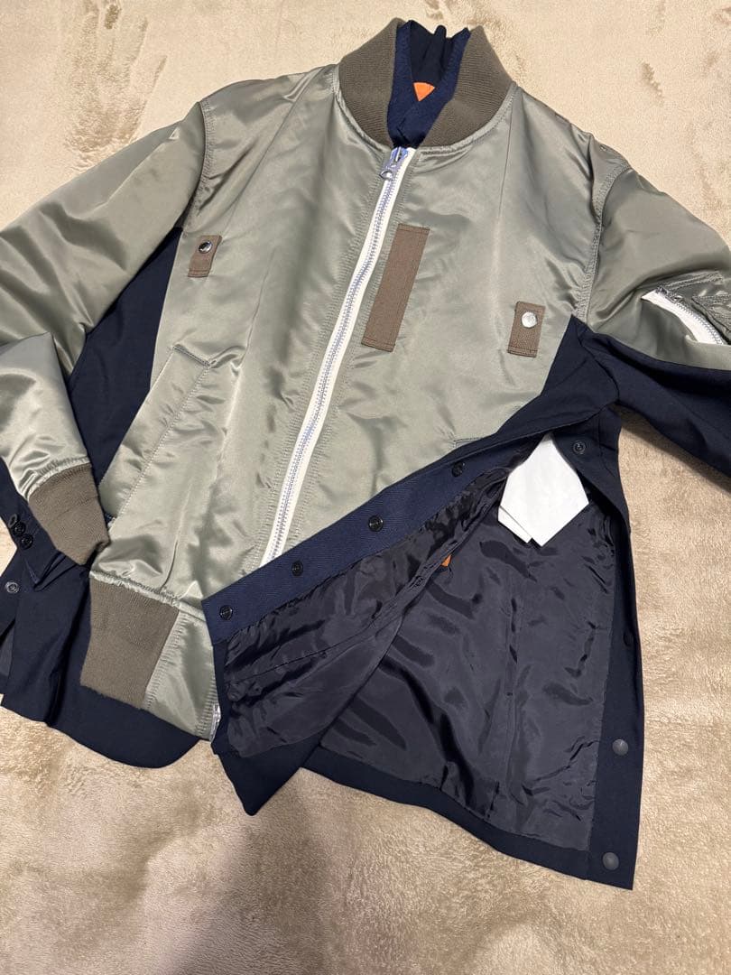sacai MA-1 ドッキングボンバージャケット カーキ×ネイビー