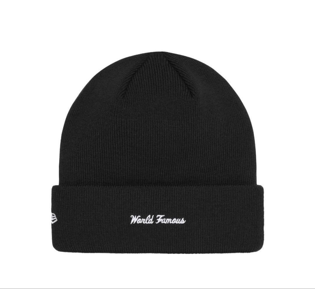 Supreme 黒 ニット帽 ロゴ入り
