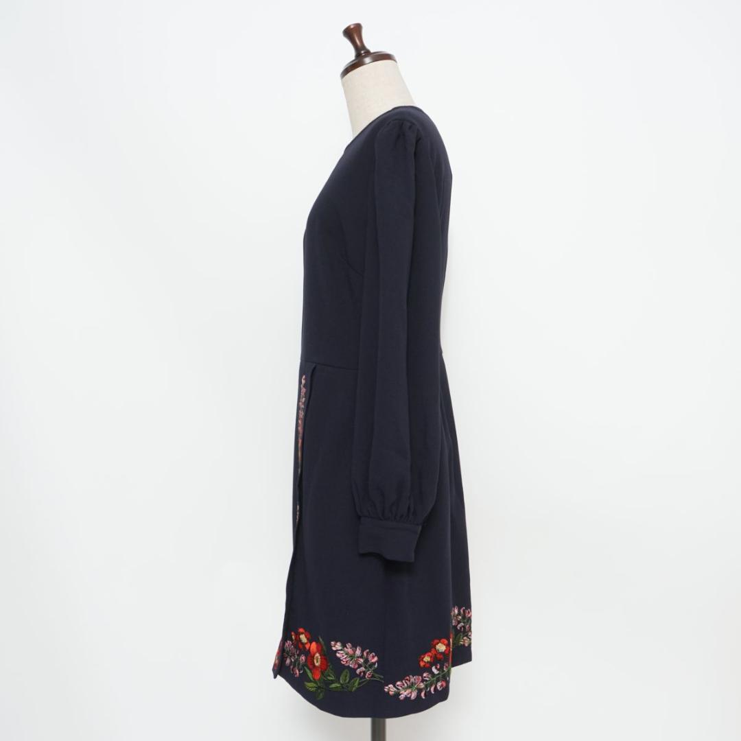 美品 TED BAKER フラワー刺繍ワンピース 紺 サイズ3*GD1035