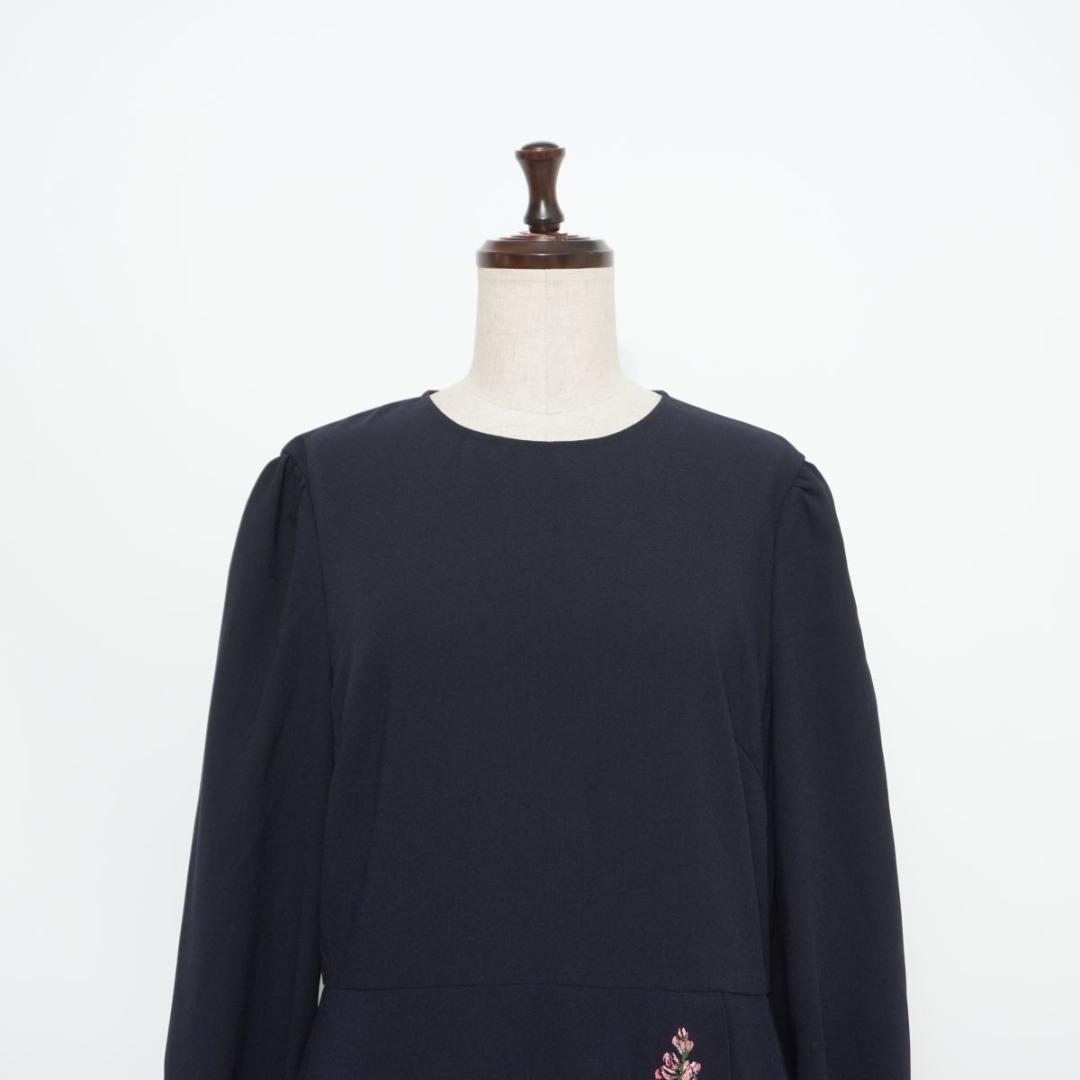 美品 TED BAKER フラワー刺繍ワンピース 紺 サイズ3*GD1035