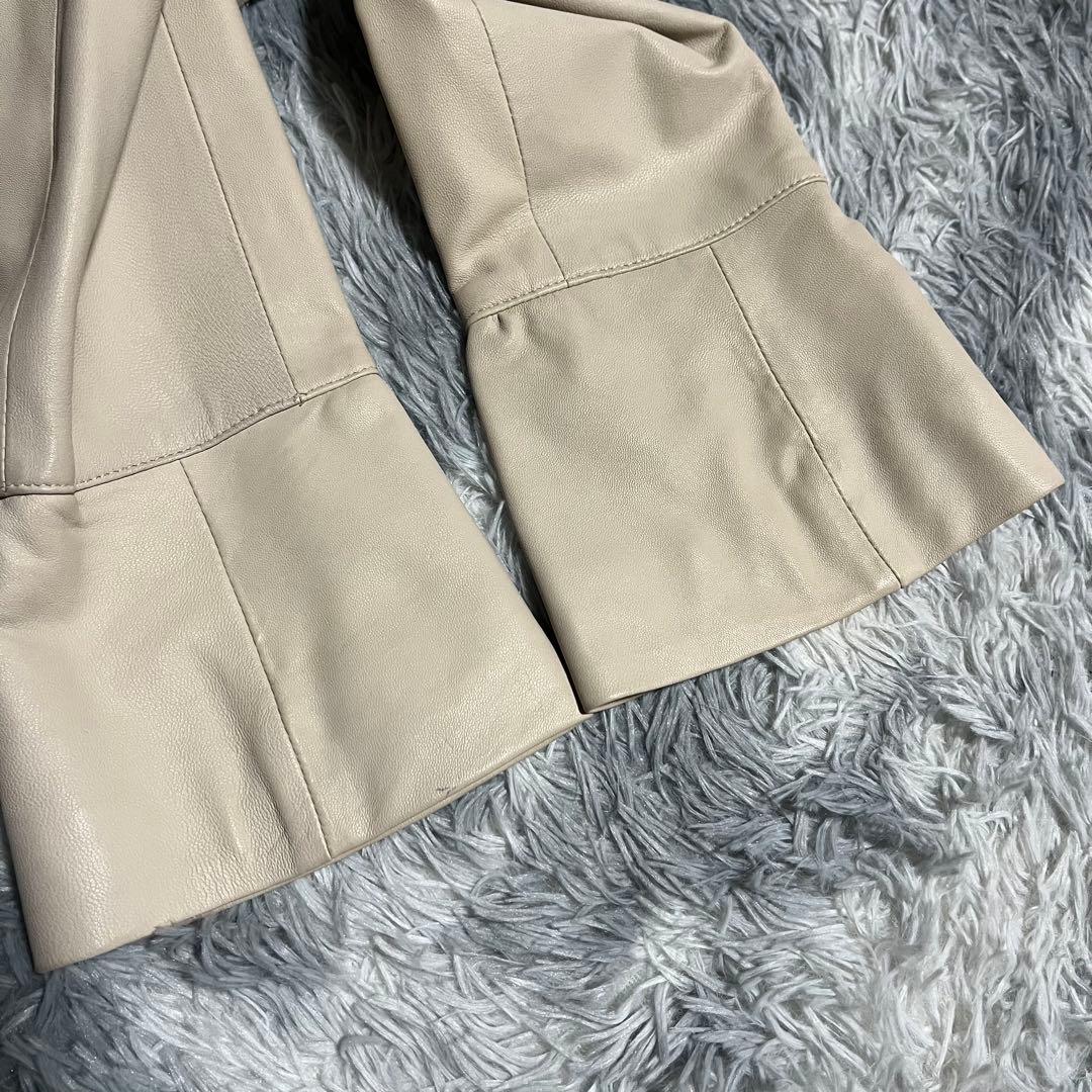 美品　BALMAIN ラムレザー コート ロング丈　丸襟　11号